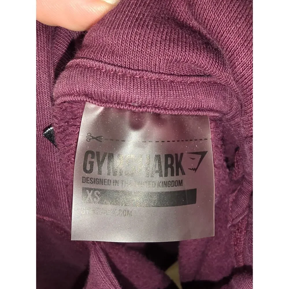 Gymshark Womens Cropped Hoodie Sweatshirt Pullover Training Drawcord Burgundy XS